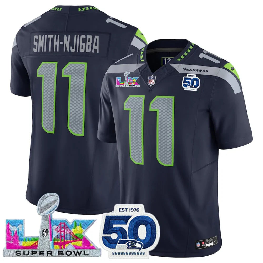 Seattle Seahawks Vapor F.U.S.E. Patch Super Bowl LX 50th Season Limited Blue Jersey
