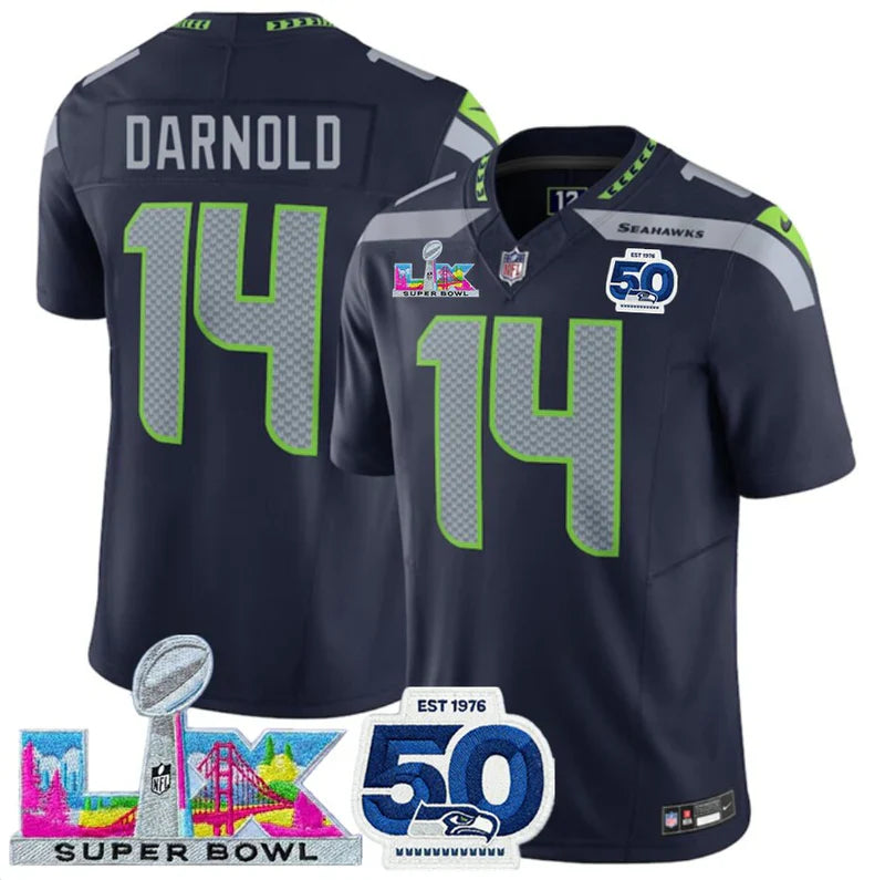 Seattle Seahawks Vapor F.U.S.E. Patch Super Bowl LX 50th Season Limited Blue Jersey